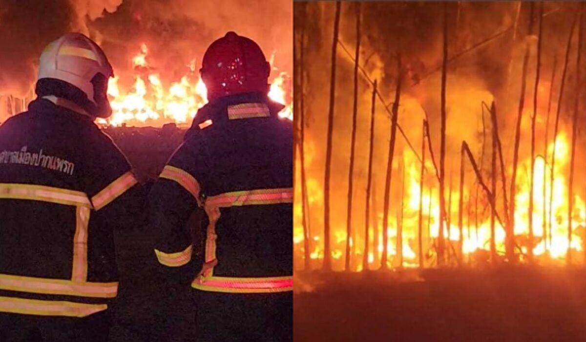 泰国北碧府化肥厂起火，100多个油漆容器着火