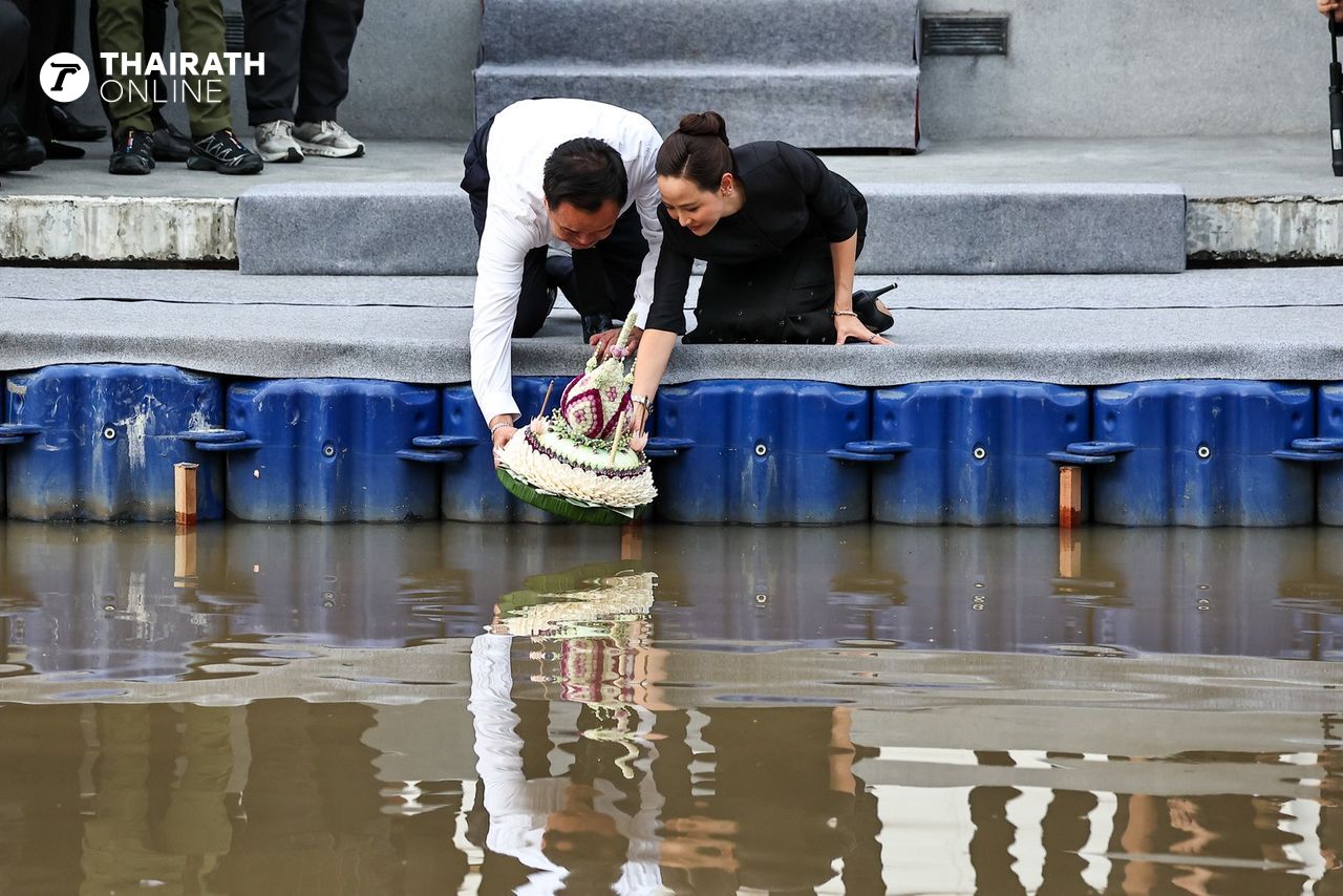 总理阿努廷携妻在68年与“大叔”同地放水灯，祈愿国家繁荣