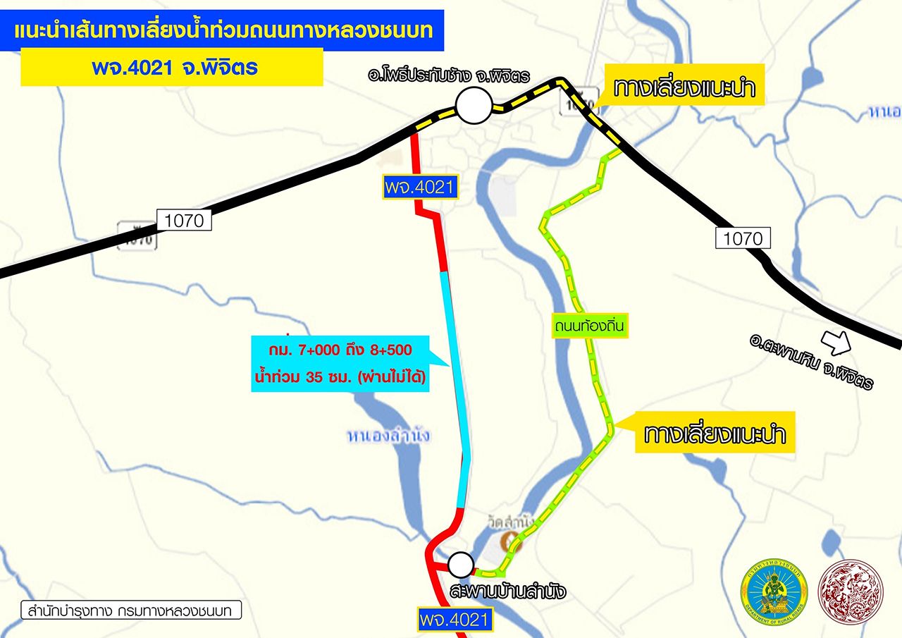 农村公路局开设7条洪水避让路线：那空沙旺-披集-大城