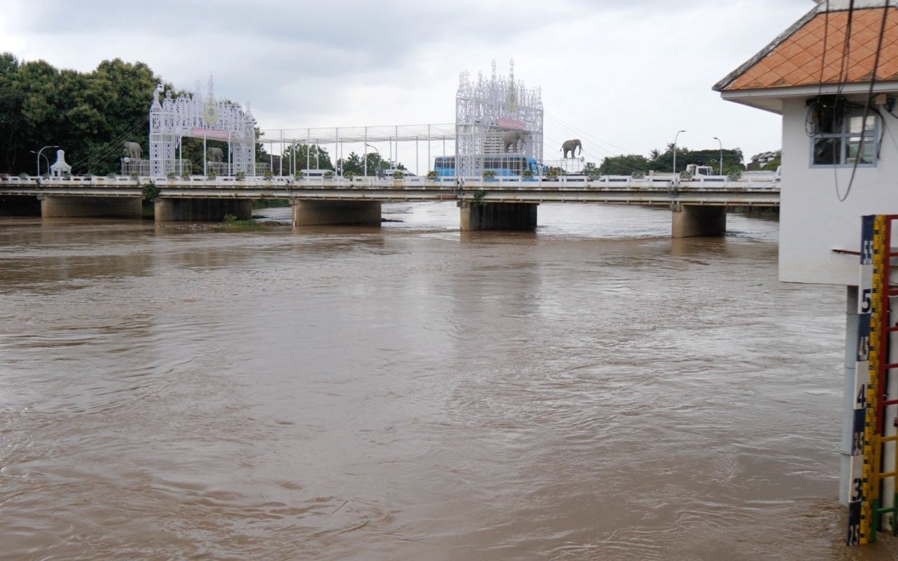 水已经来了 清迈市区的平河水位持续上涨 预计今天下午6点达到最高