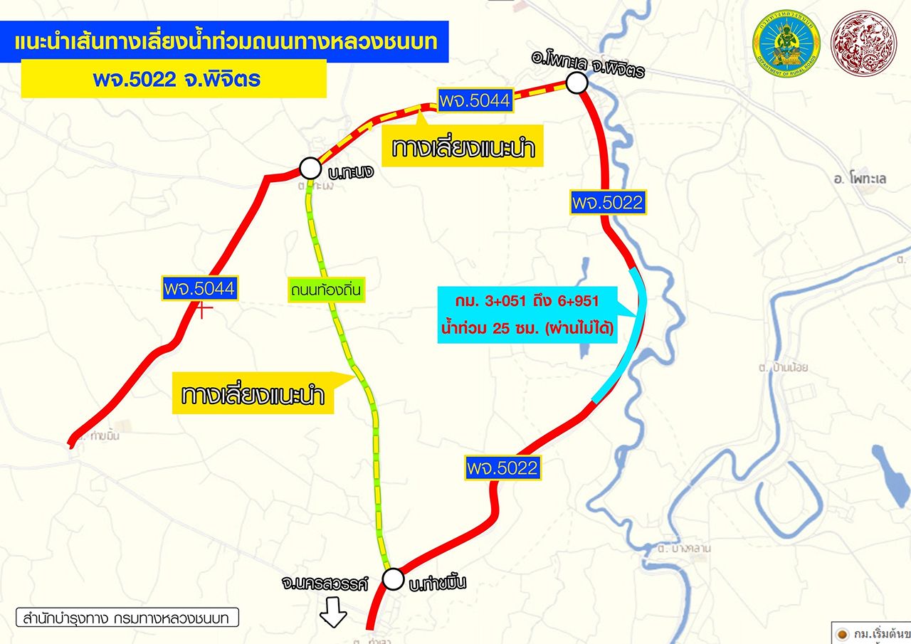 农村公路局开设7条洪水避让路线：那空沙旺-披集-大城