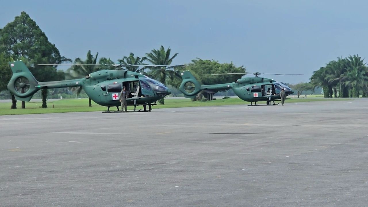 直升机编队陆续飞往南方，协助合艾的洪水救援