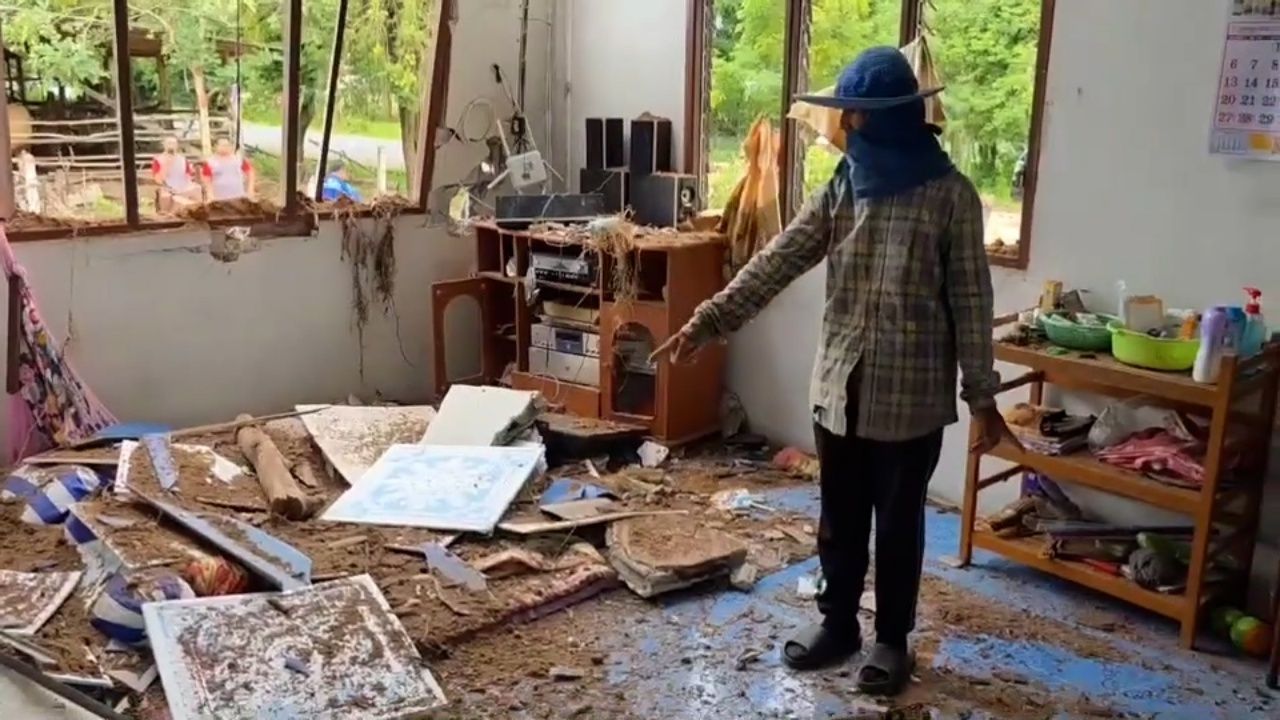 柬埔寨方向性不明的火炮落在素林的房子上，2个月大的婴儿被弹片击中