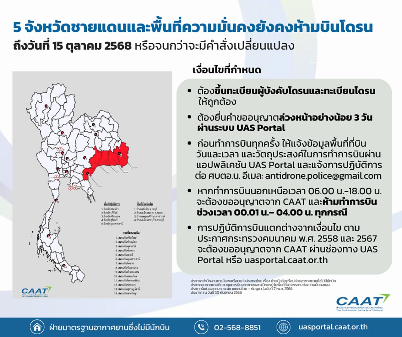 仍禁止无人机飞行 CAAT发布第7号公告 严控泰柬边境5个省份