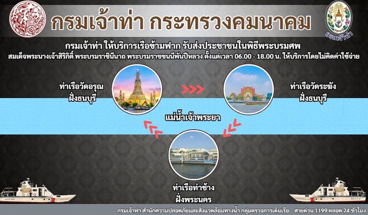 免费渡轮服务,方便公众参加敬献仪式迎接已故王太后的遗体
